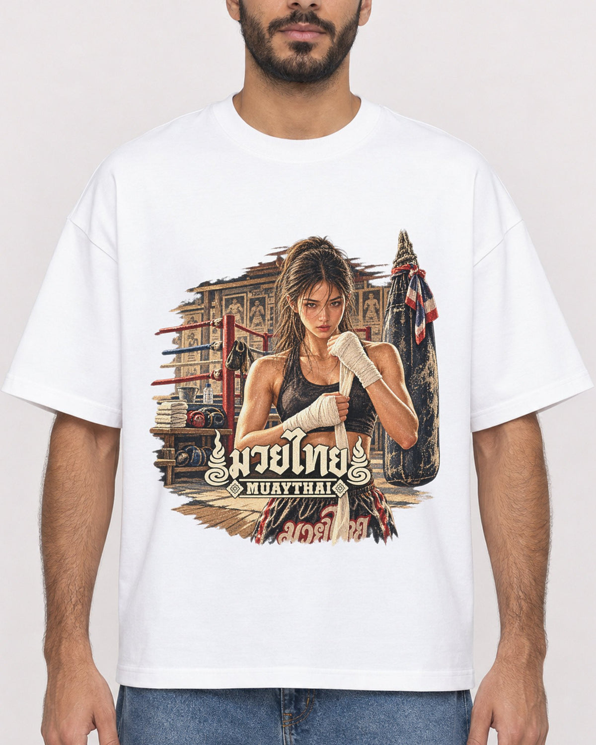 Mockup Boxy Heavyweight Tee White male close-up 07