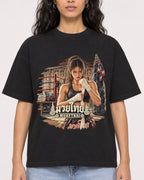 Mockup Boxy Heavyweight Tee Black female close-up 07