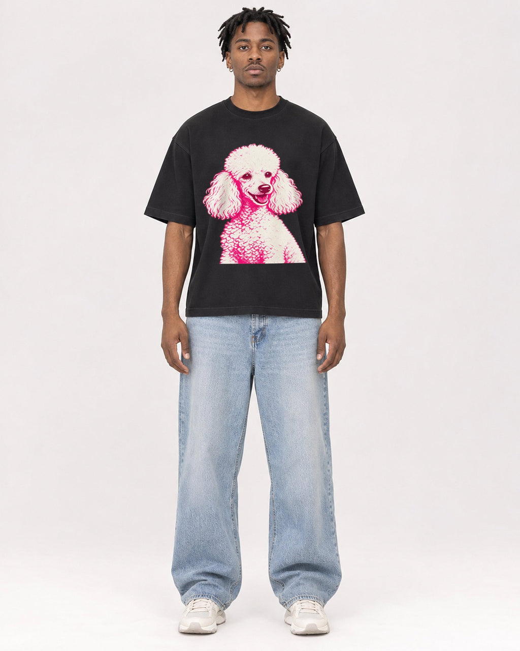 Mockup Boxy Heavyweight Tee Black male full-body 05