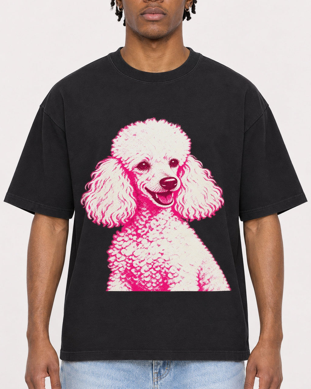 Mockup Boxy Heavyweight Tee Black male close-up 05