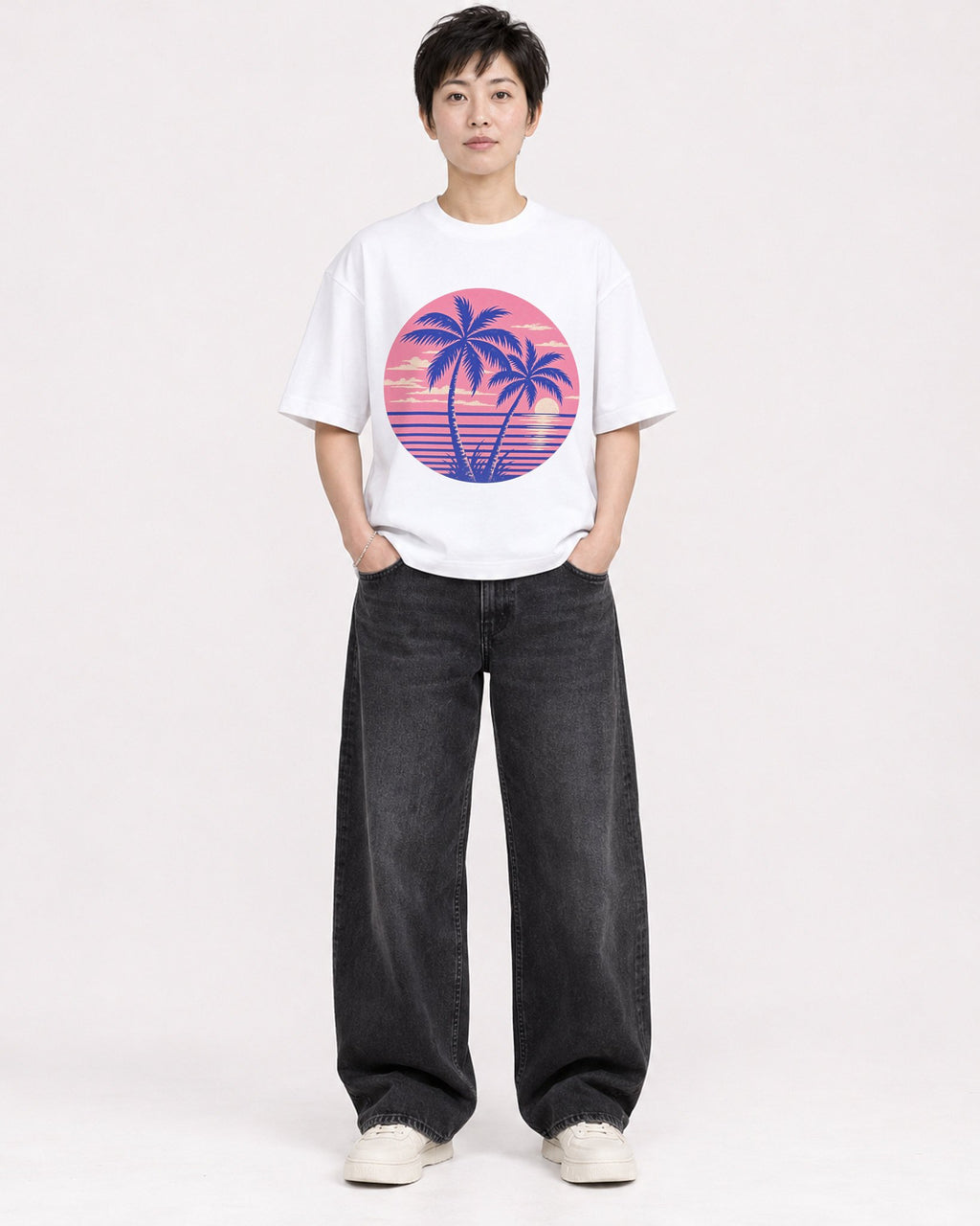 Mockup Boxy Heavyweight Tee White female full-body 23