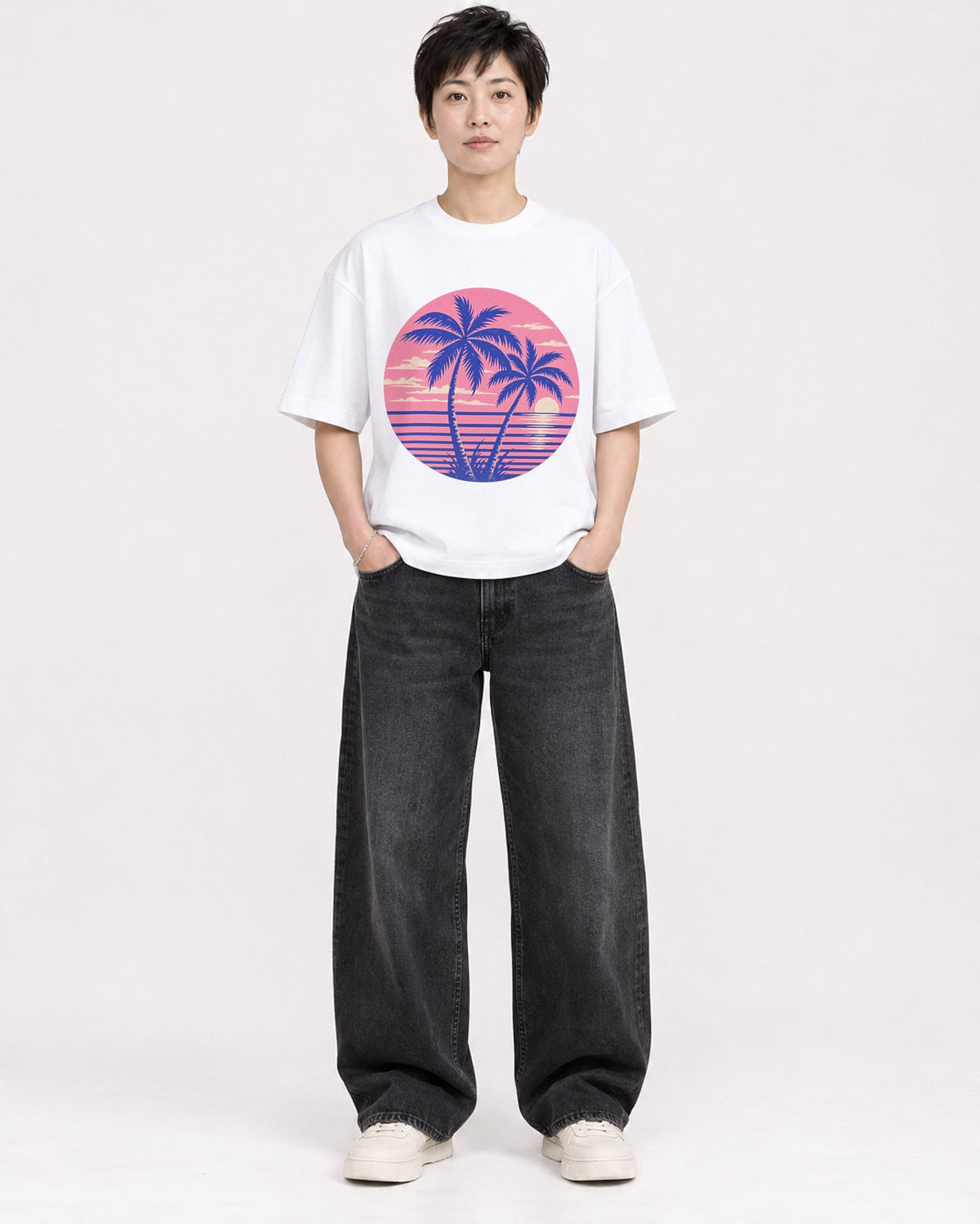 Mockup Boxy Heavyweight Tee White female full-body 23
