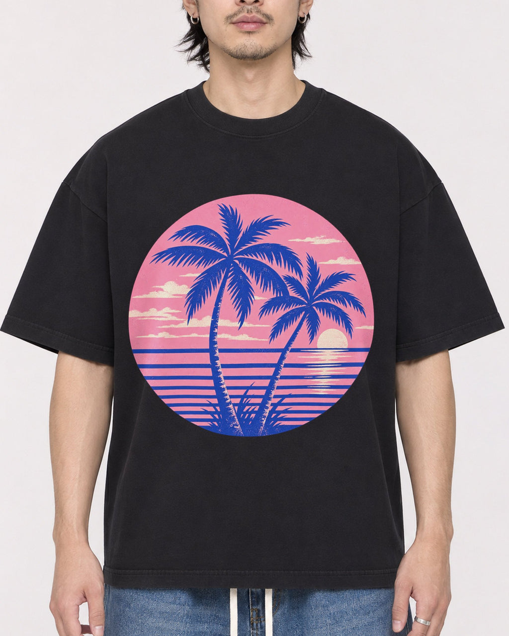 Mockup Boxy Heavyweight Tee Black male close-up 23