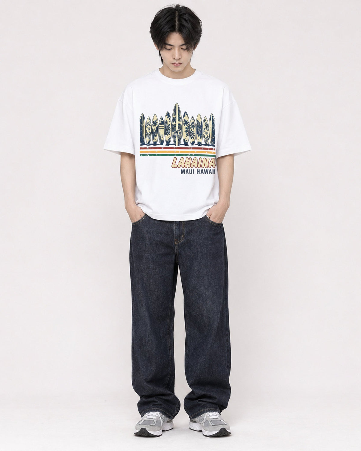 Mockup Boxy Heavyweight Tee White male full-body 11