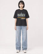 Mockup Boxy Heavyweight Tee Black female full-body 11