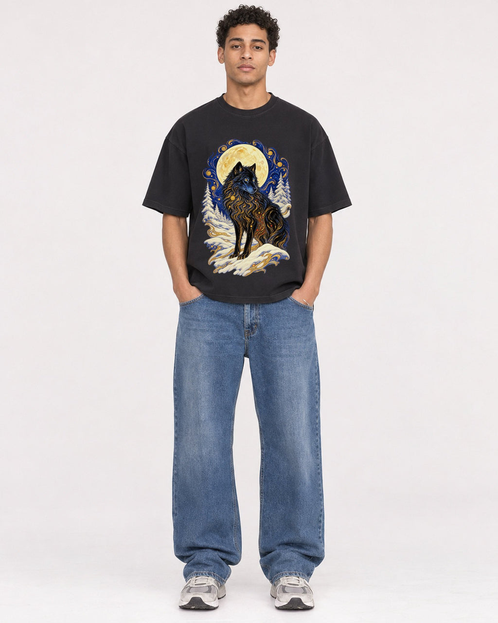 Mockup Boxy Heavyweight Tee Black male full-body 10