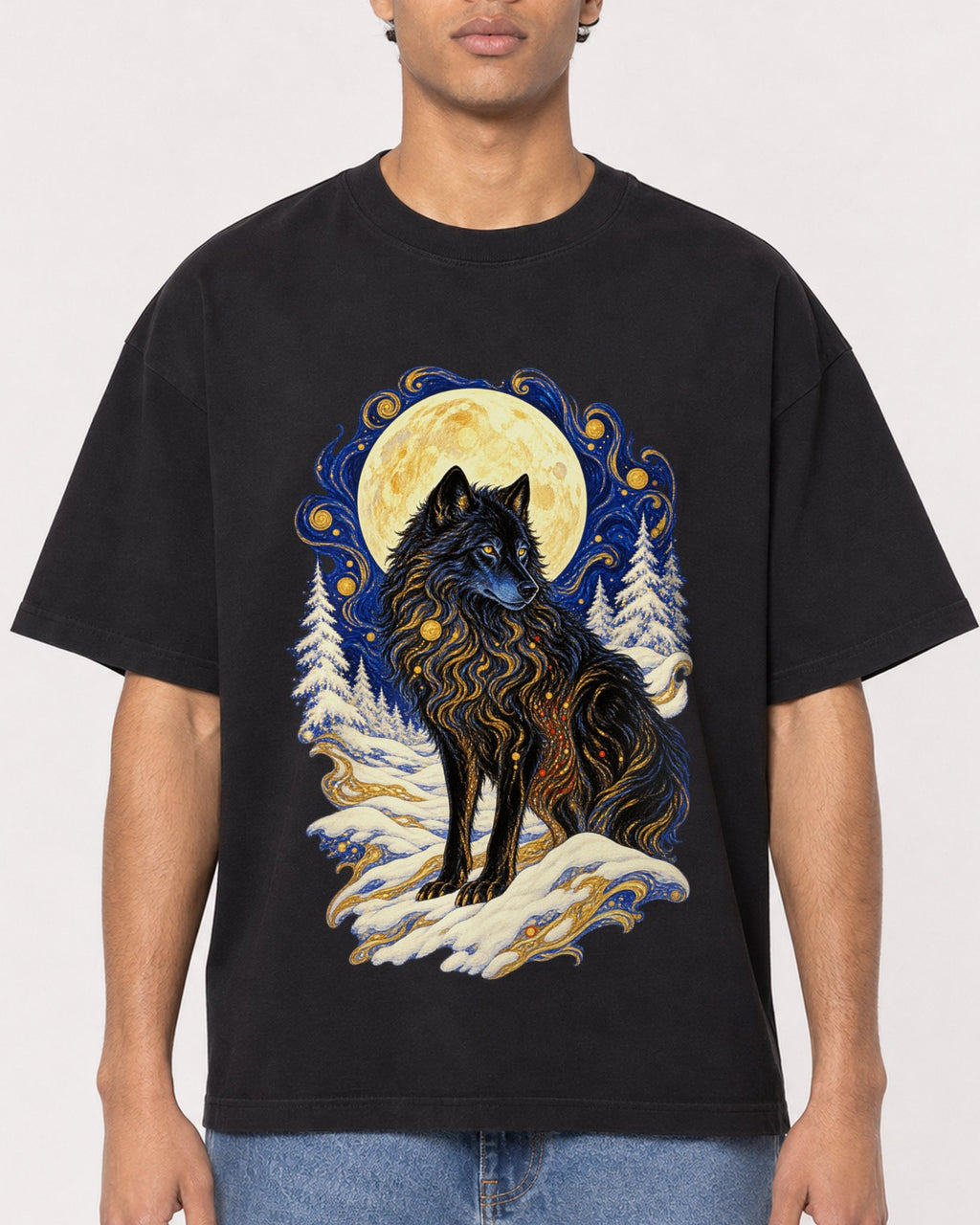 Mockup Boxy Heavyweight Tee Black male close-up 10