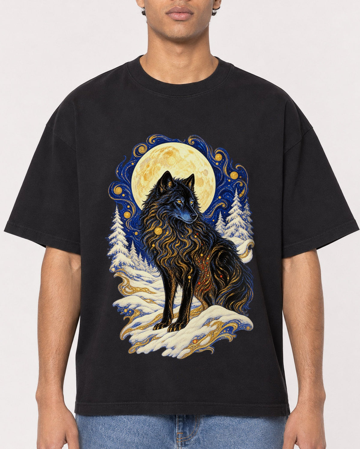 Mockup Boxy Heavyweight Tee Black male close-up 10