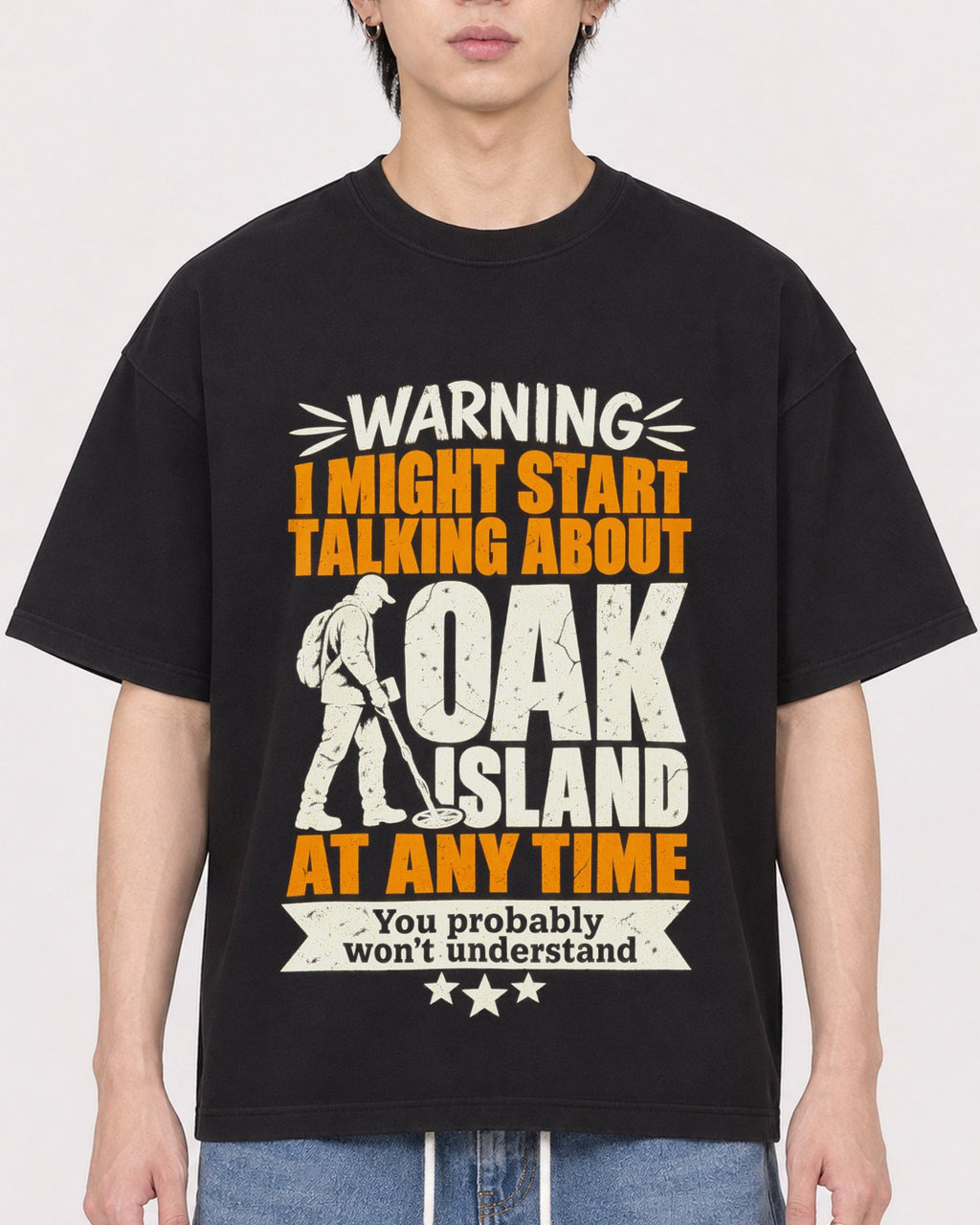 Mockup Boxy Heavyweight Tee Black male close-up 11