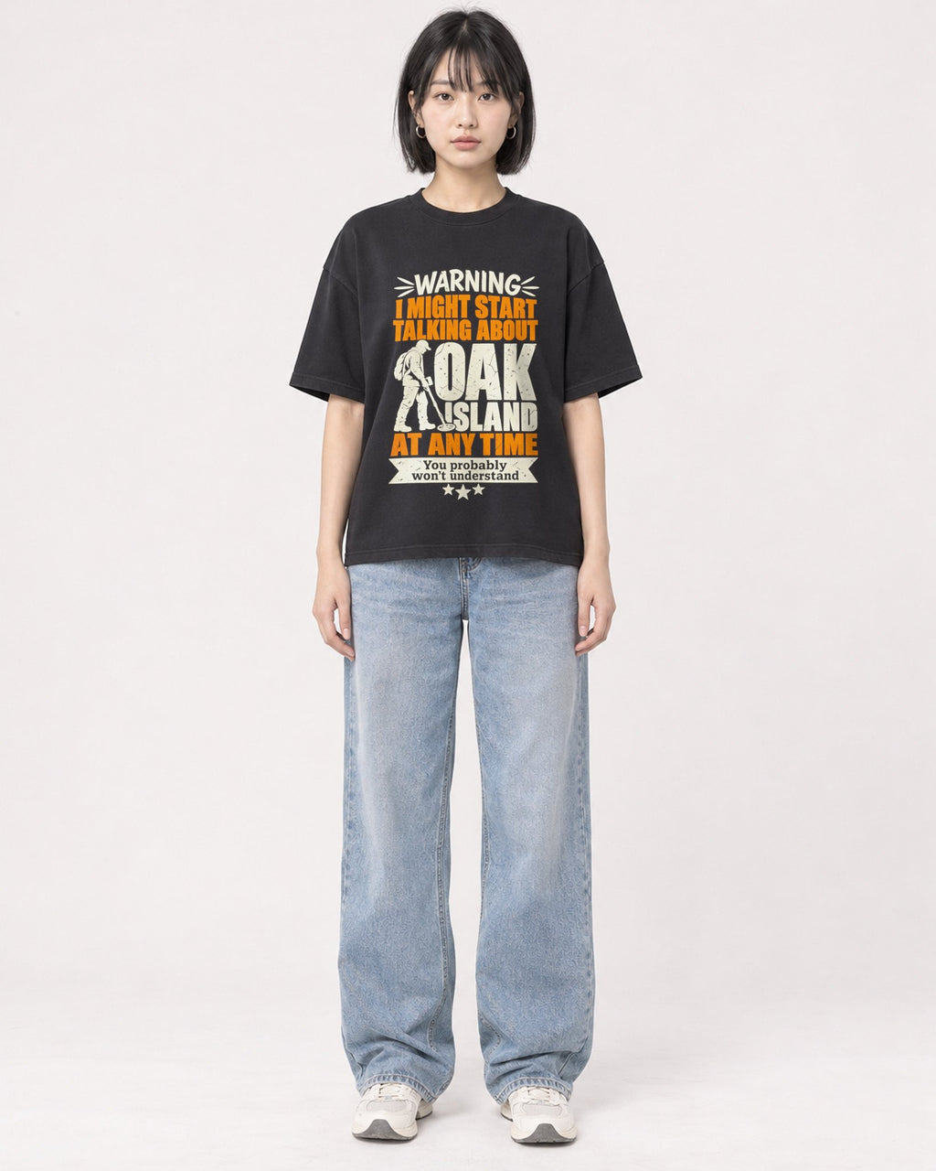 Mockup Boxy Heavyweight Tee Black female full-body 11