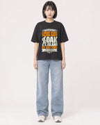 Mockup Boxy Heavyweight Tee Black female full-body 11