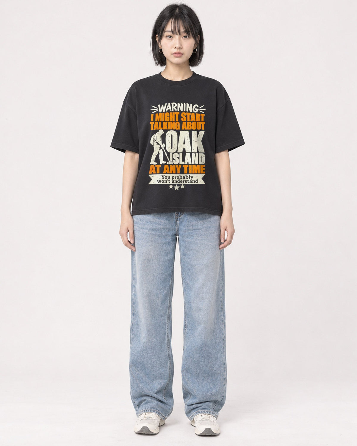 Mockup Boxy Heavyweight Tee Black female full-body 11