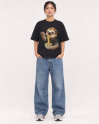Mockup Boxy Heavyweight Tee Black female full-body 12