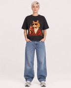 Mockup Boxy Heavyweight Tee Black female full-body 48