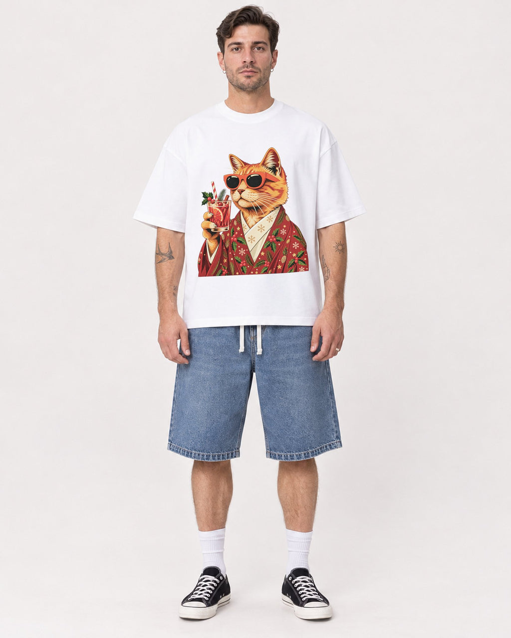 Mockup Boxy Heavyweight Tee White male full-body 48