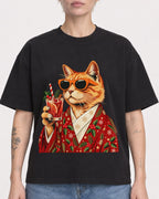 Mockup Boxy Heavyweight Tee Black female close-up 48
