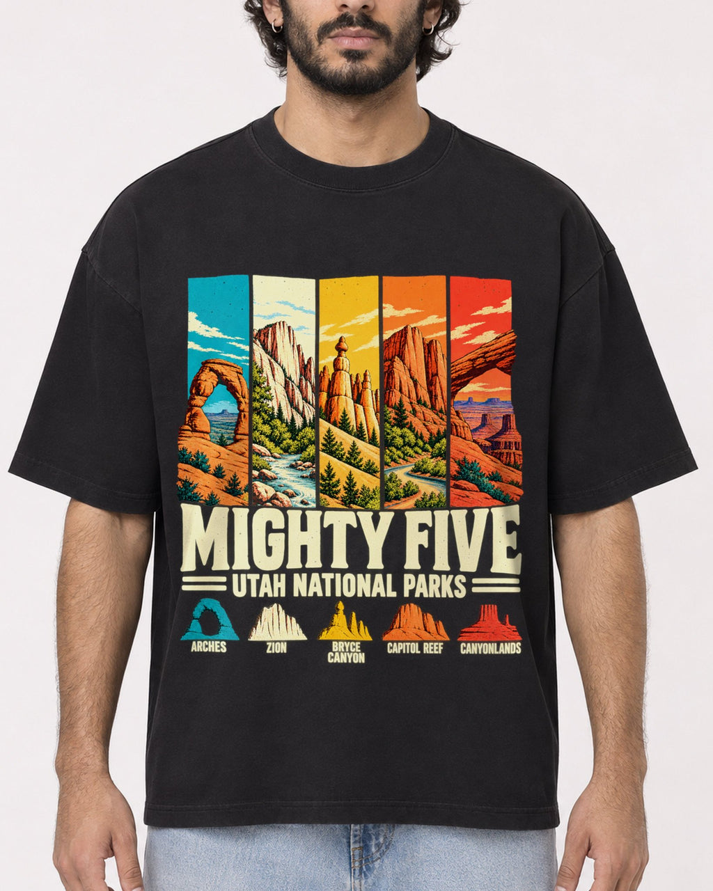 Mockup Boxy Heavyweight Tee Black male close-up 17