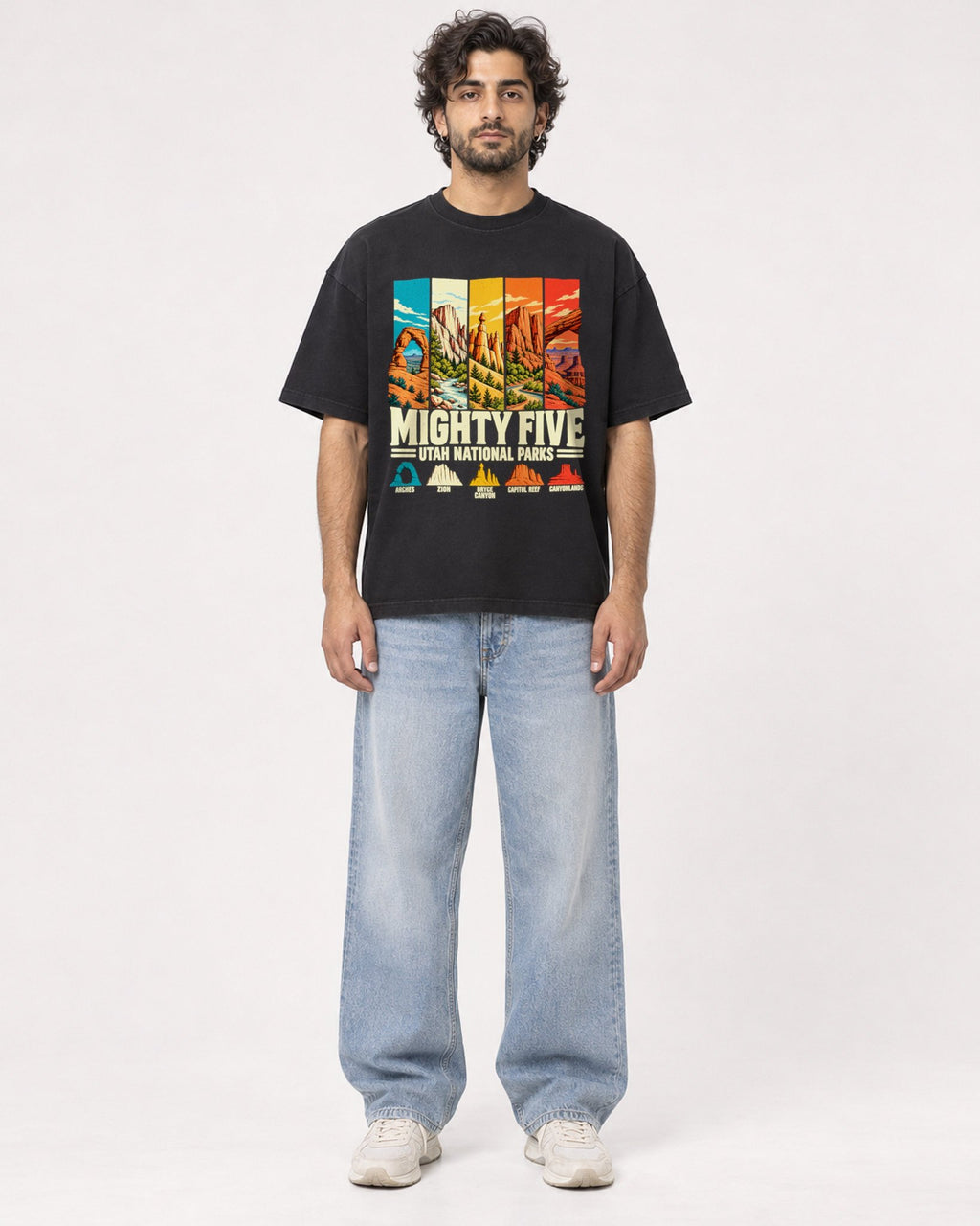 Mockup Boxy Heavyweight Tee Black male full-body 17