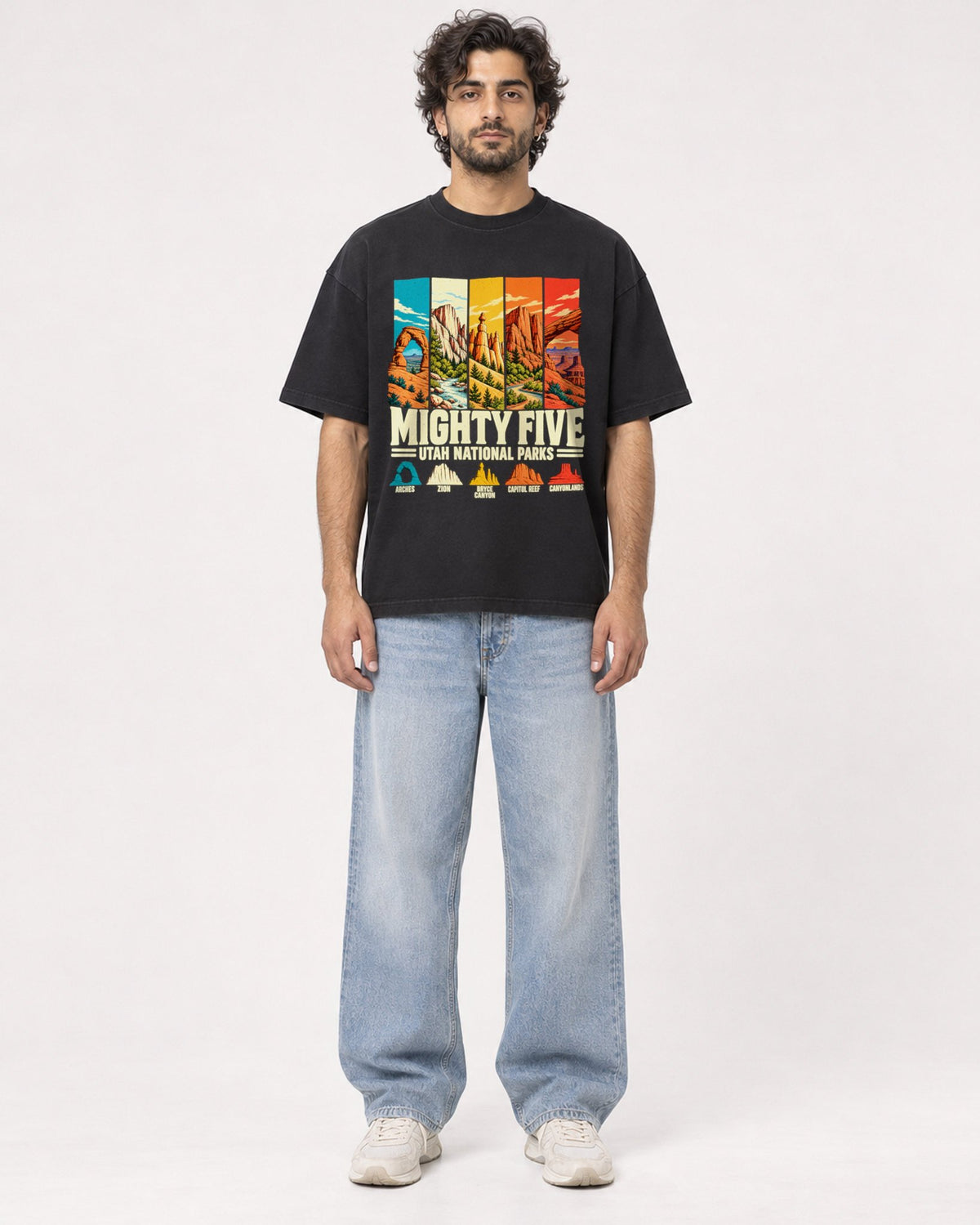 Mockup Boxy Heavyweight Tee Black male full-body 17