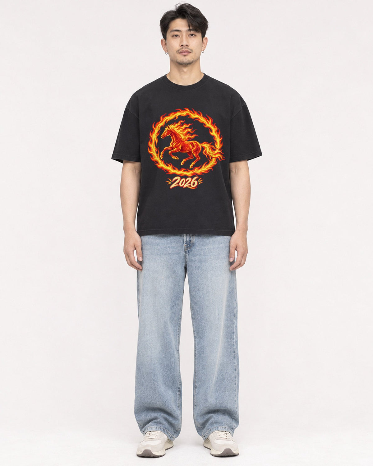 Mockup Boxy Heavyweight Tee Black male full-body 13