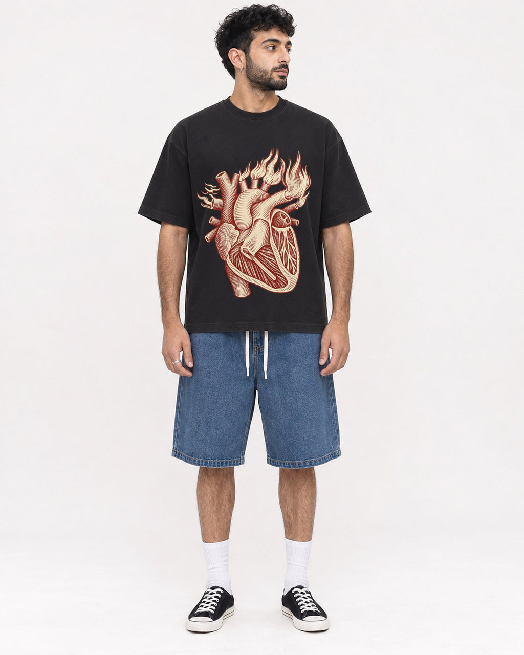 Mockup Boxy Heavyweight Tee Black male full-body 07