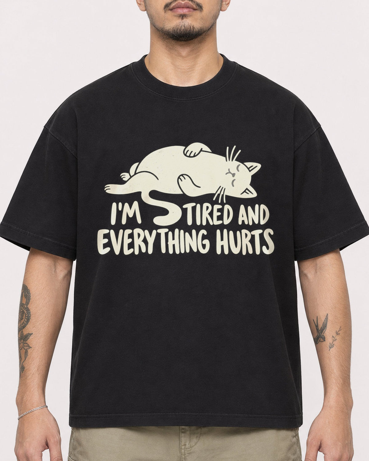 Mockup Boxy Heavyweight Tee Black male close-up 12