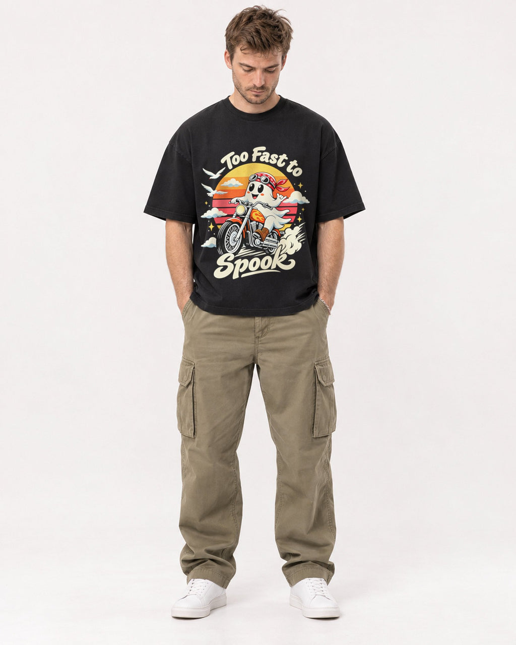 Mockup Boxy Heavyweight Tee Black male full-body 08