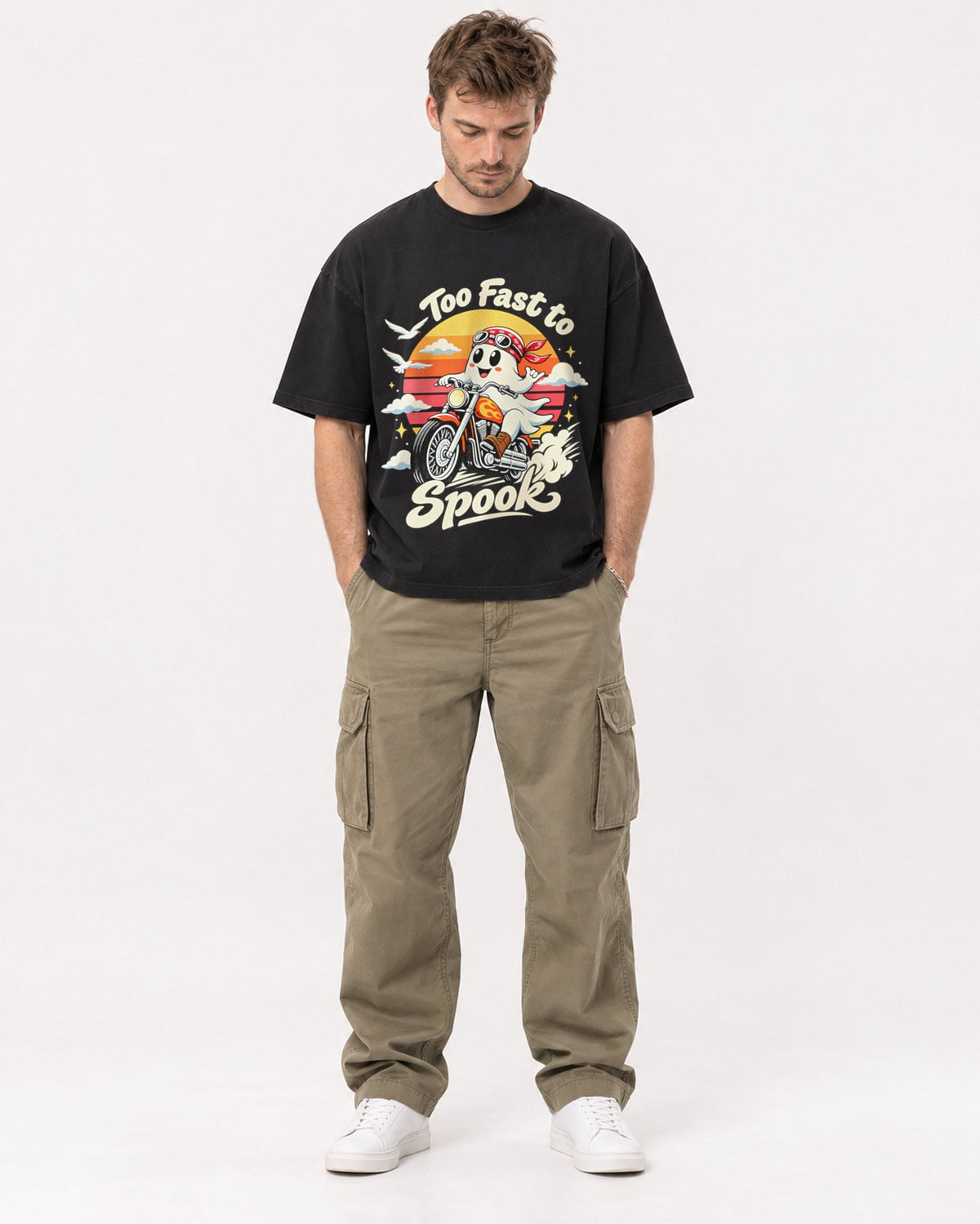 Mockup Boxy Heavyweight Tee Black male full-body 08