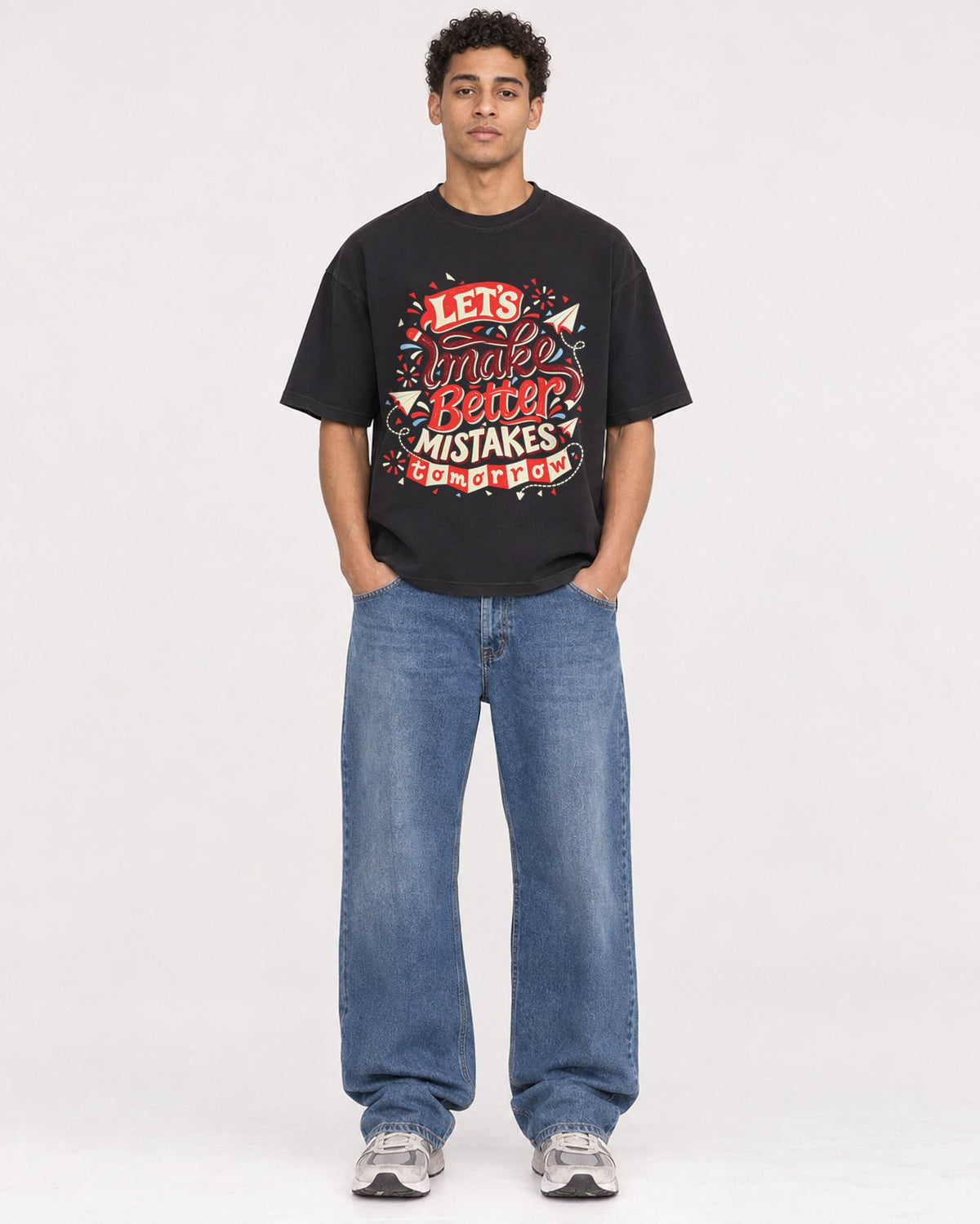 Mockup Boxy Heavyweight Tee Black male full-body 10