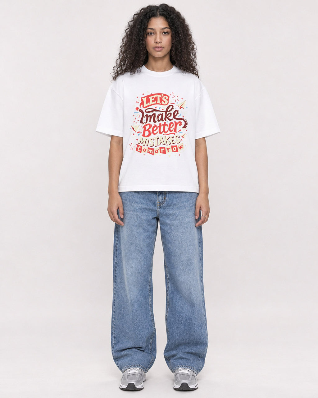 Mockup Boxy Heavyweight Tee White female full-body 10