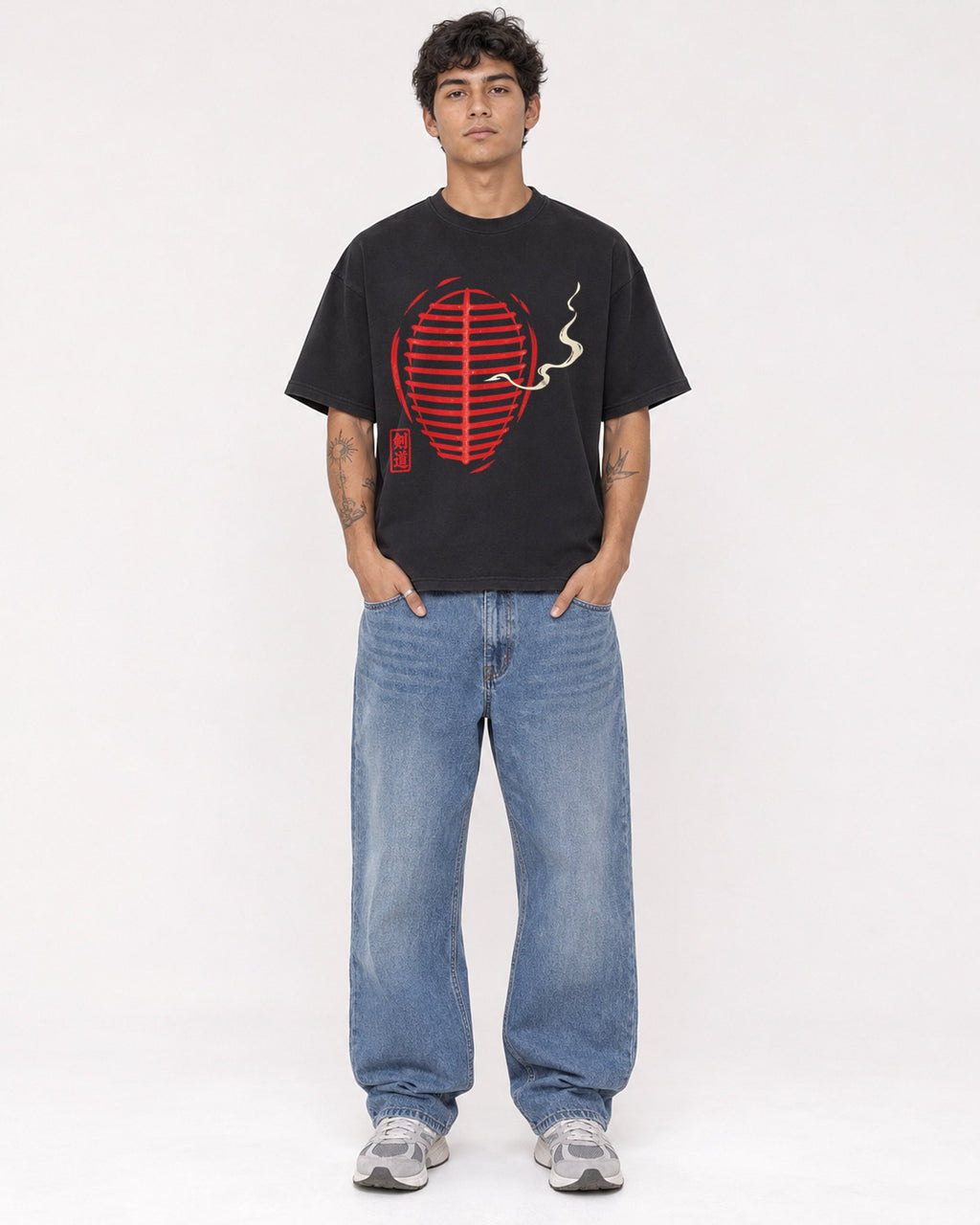Mockup Boxy Heavyweight Tee Black male full-body 06