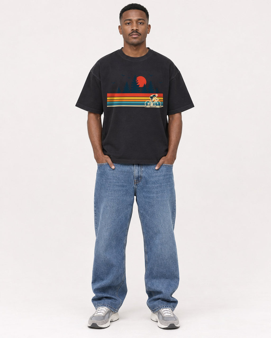 Mockup Boxy Heavyweight Tee Black male full-body 14