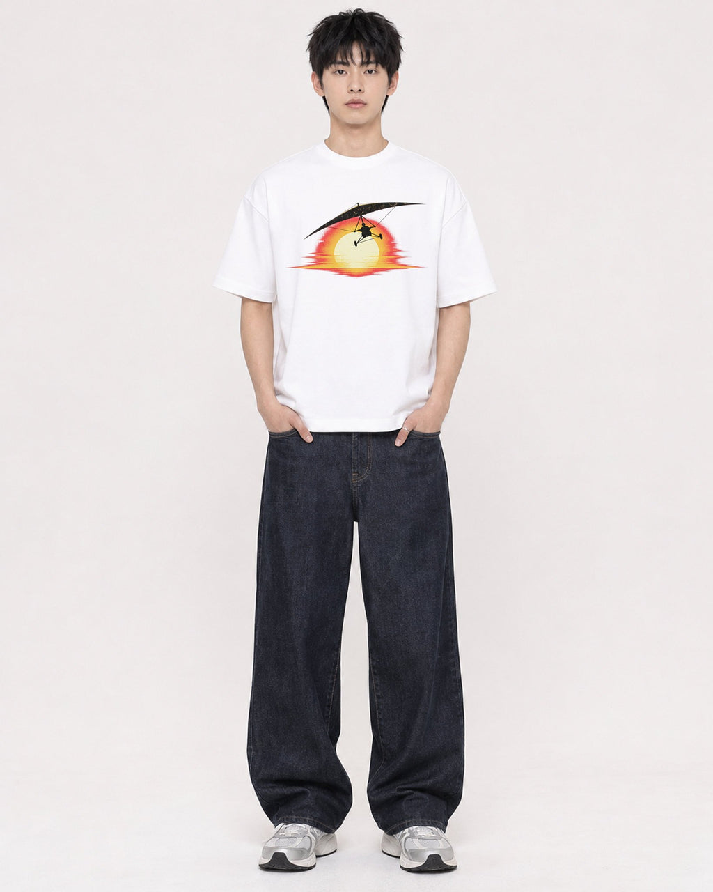 Mockup Boxy Heavyweight Tee White male full-body 01