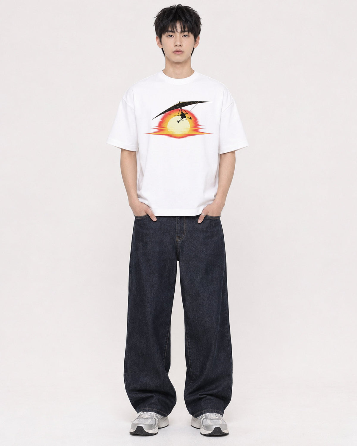 Mockup Boxy Heavyweight Tee White male full-body 01