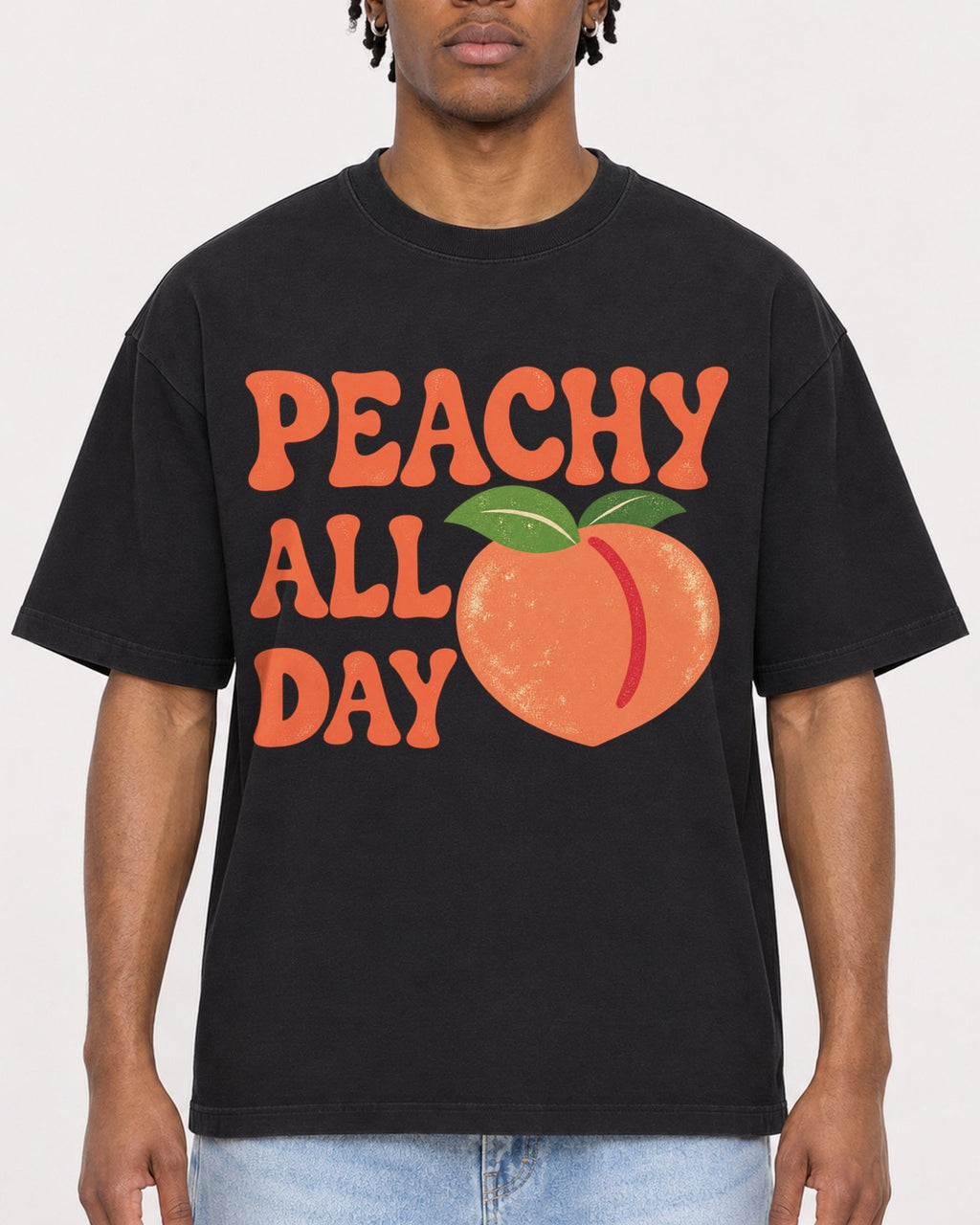 Mockup Boxy Heavyweight Tee Black male close-up 05
