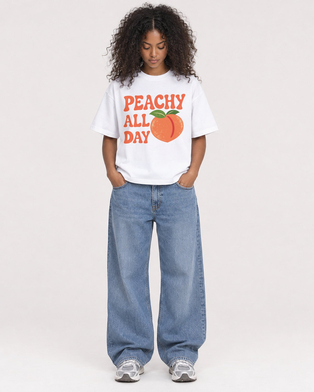 Mockup Boxy Heavyweight Tee White female full-body 05