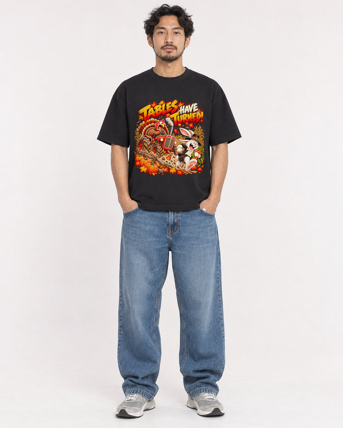 Mockup Boxy Heavyweight Tee Black male full-body 02