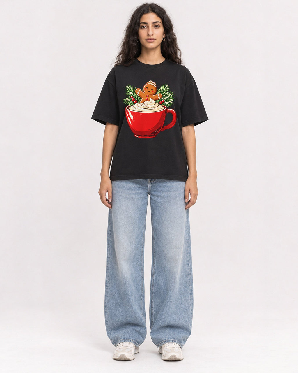 Mockup Boxy Heavyweight Tee Black female full-body 07