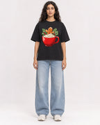 Mockup Boxy Heavyweight Tee Black female full-body 07