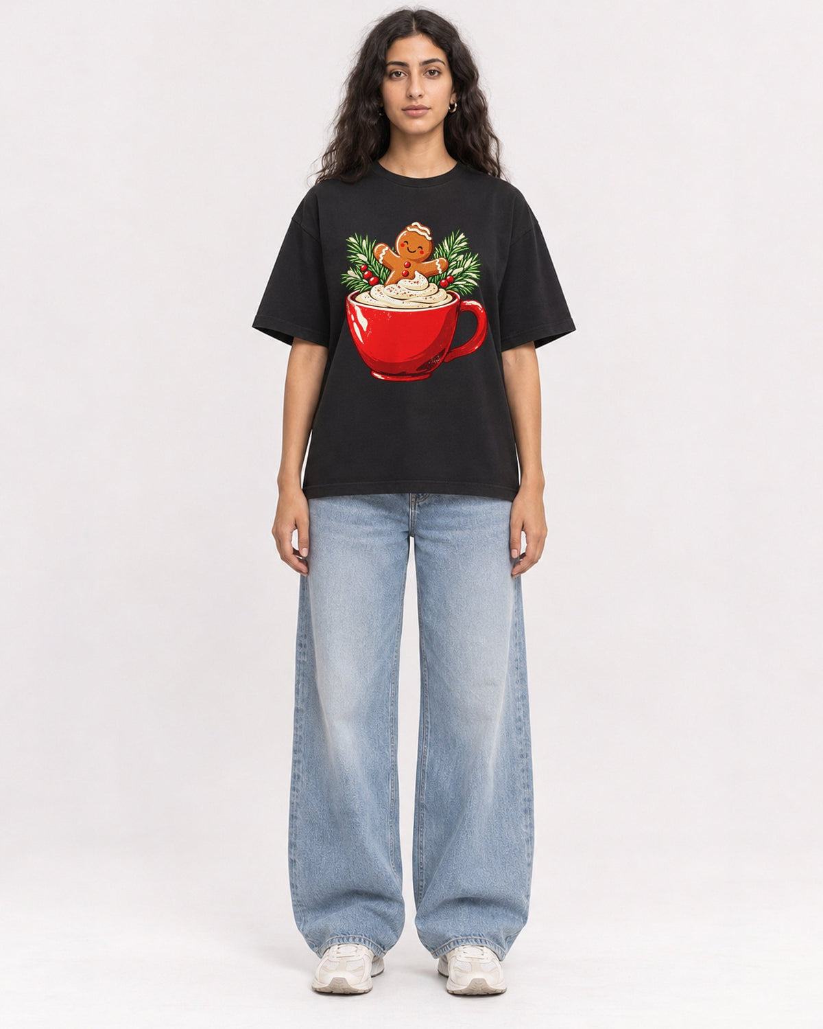Mockup Boxy Heavyweight Tee Black female full-body 07