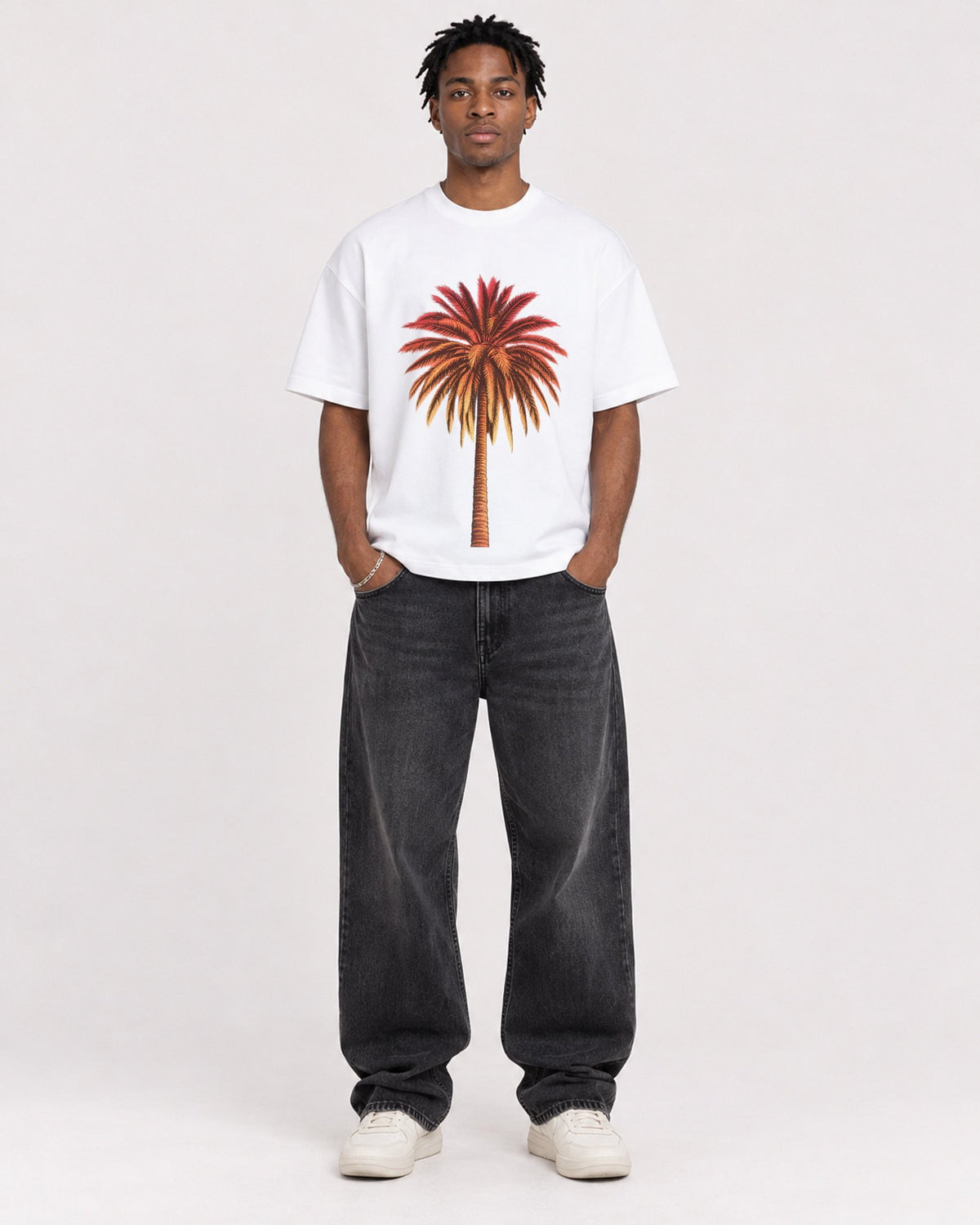Mockup Boxy Heavyweight Tee White male full-body 05