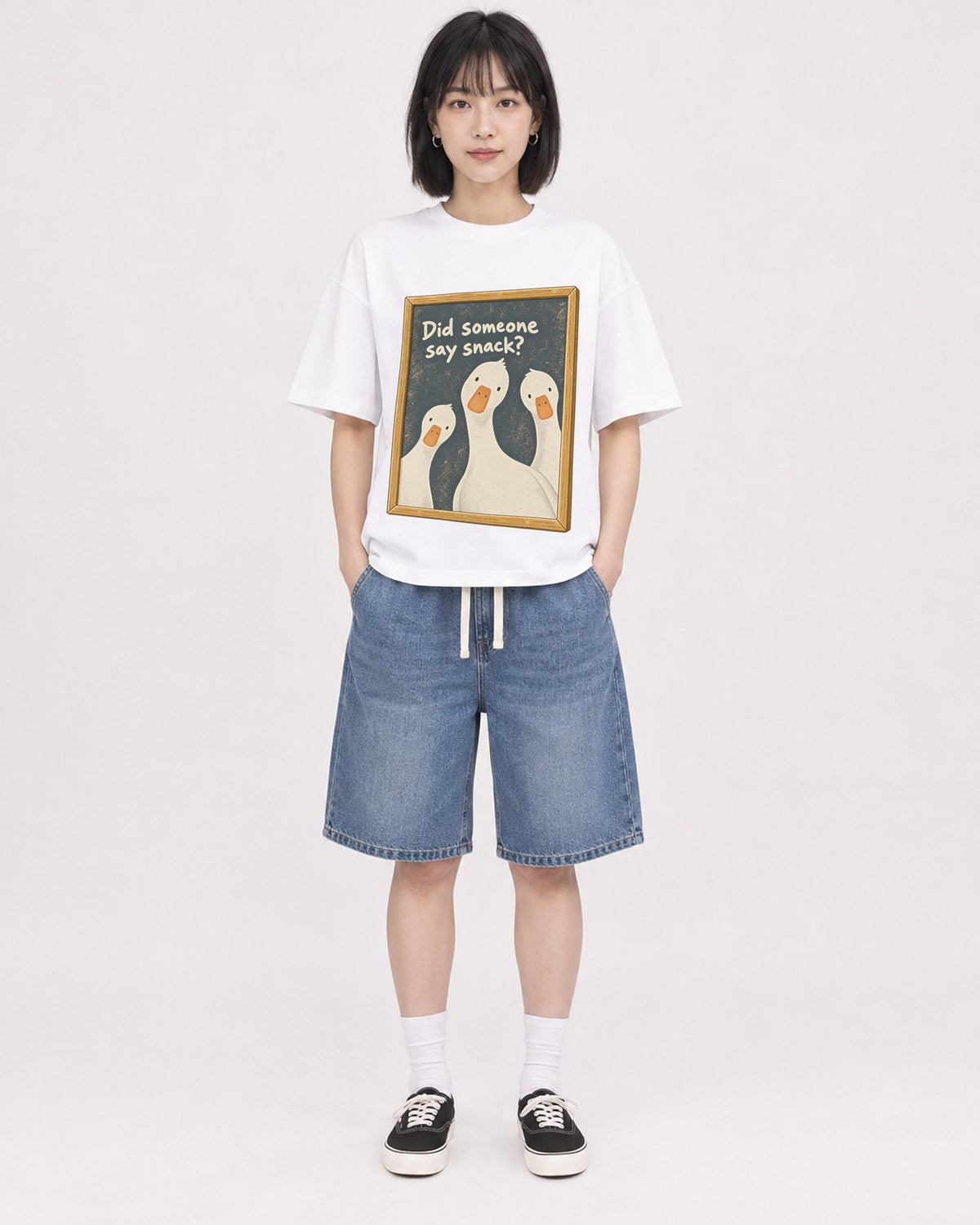 Mockup Boxy Heavyweight Tee White female full-body 11