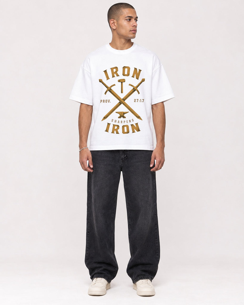 Mockup Boxy Heavyweight Tee White male full-body 50