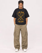 Mockup Boxy Heavyweight Tee Black female full-body 50