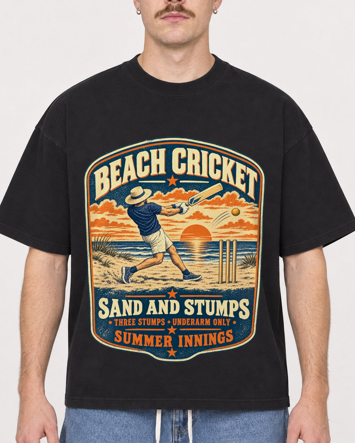 Mockup Boxy Heavyweight Tee Black male close-up 39