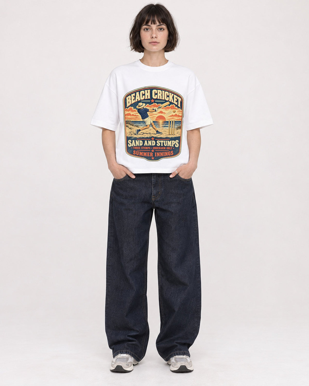 Mockup Boxy Heavyweight Tee White female full-body 39