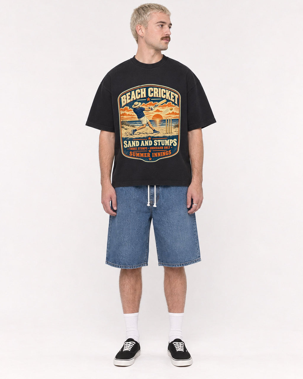 Mockup Boxy Heavyweight Tee Black male full-body 39
