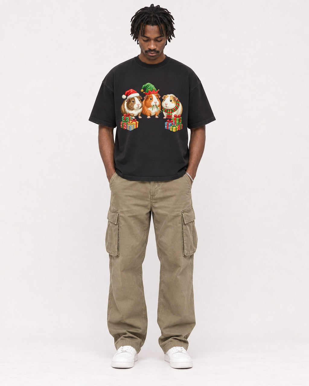 Mockup Boxy Heavyweight Tee Black male full-body 04
