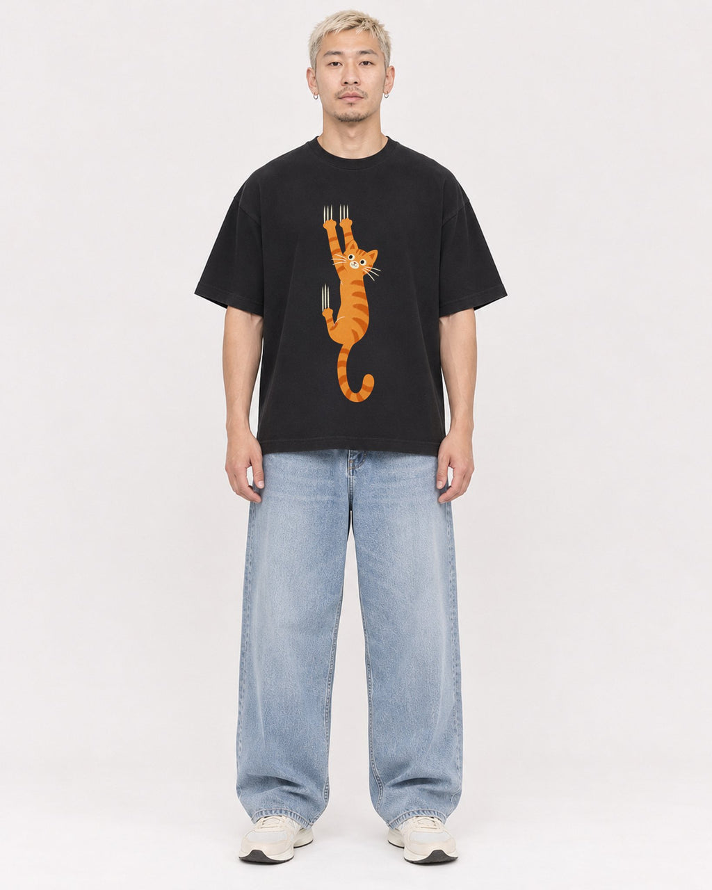 Mockup Boxy Heavyweight Tee Black male full-body 33