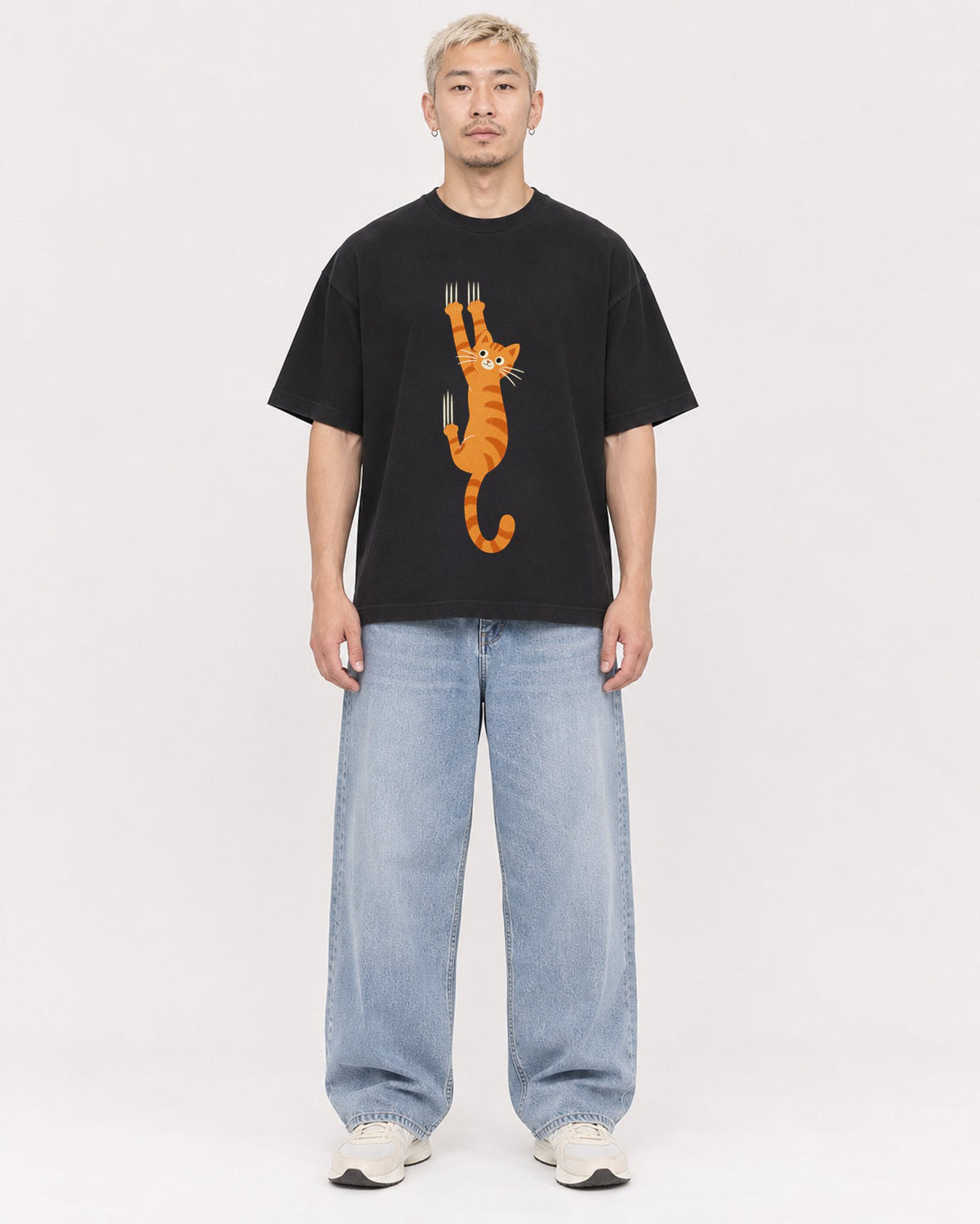 Mockup Boxy Heavyweight Tee Black male full-body 33